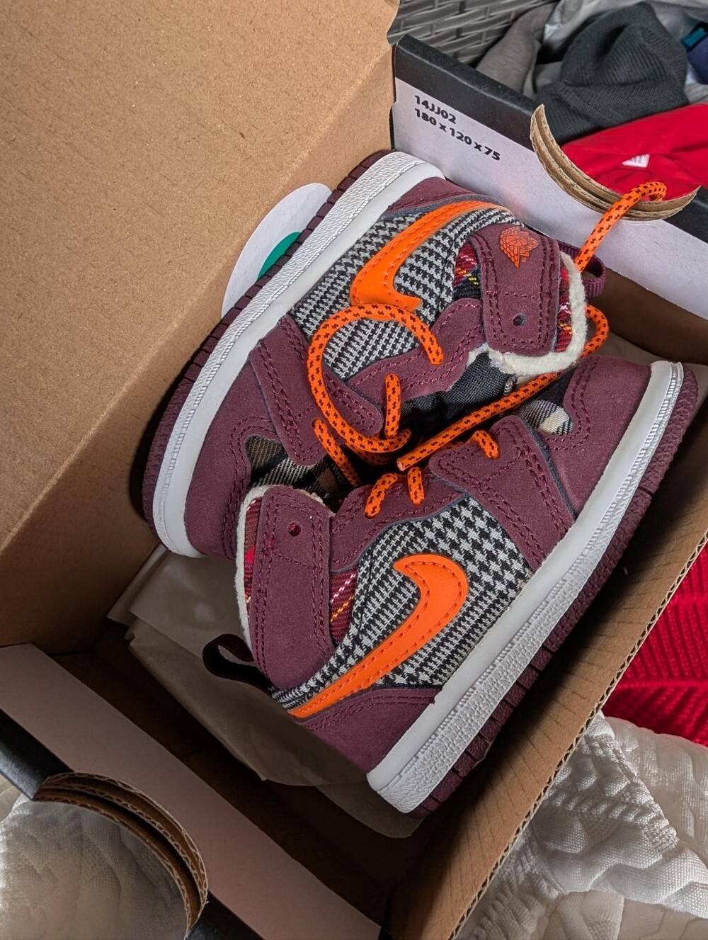 Air Jordan 1 Mid SE Toddler Plaid Shoes 4C